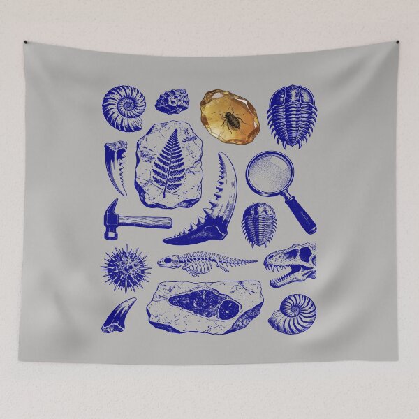 Item preview, Navy Blue Fossil Blueprint - Ancient Marine Life designed and sold by DigitalGlade.