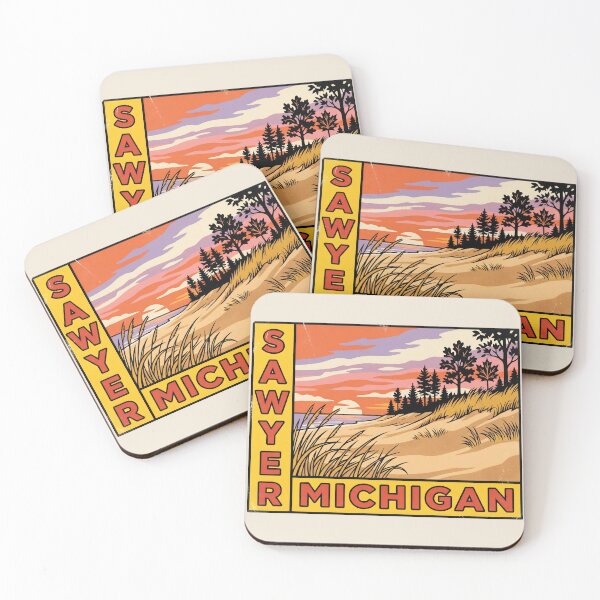 Item preview, Sawyer Michigan - Vintage Lake Michigan Sunset Design designed and sold by TheOldMittenIllustrated.