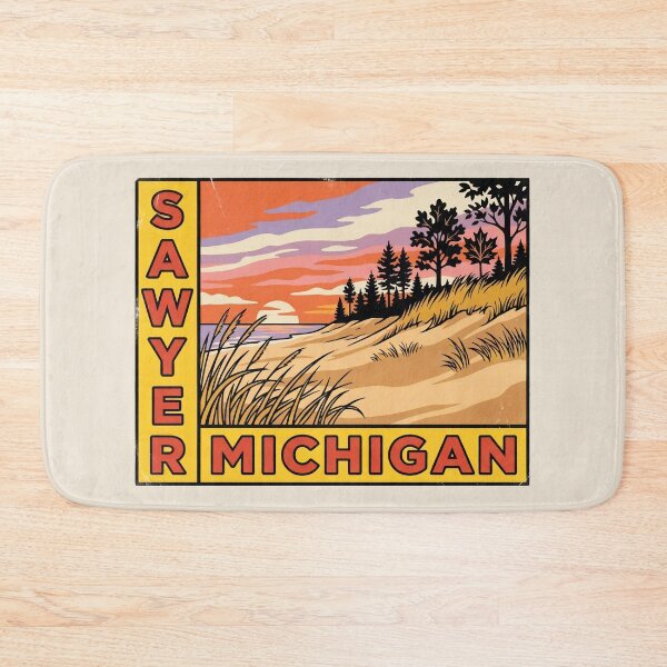 Item preview, Sawyer Michigan - Vintage Lake Michigan Sunset Design designed and sold by TheOldMittenIllustrated.
