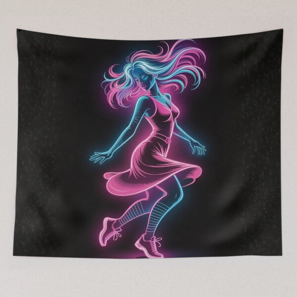 Item preview, Neon Pulse Dancer: Luminous retro futuristic girl with cybernetic energy design designed and sold by FusiTink.