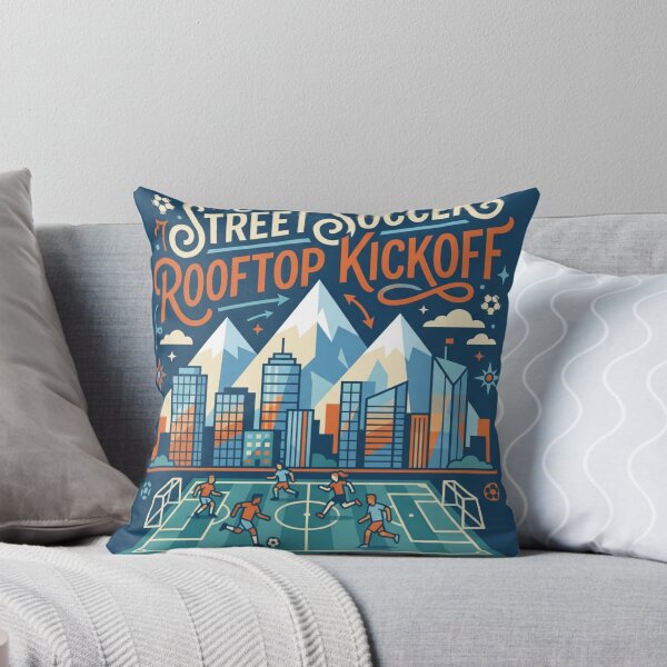 Item preview, Street Soccer Rooftop Kickoff - Urban Mountain Cityscape Art designed and sold by HappySproutArt.