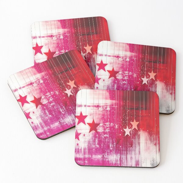 Item preview, A vibrant abstract art piece featuring hanging stars in shades of red and pink, creating a dynamic visual experience designed and sold by anytka.