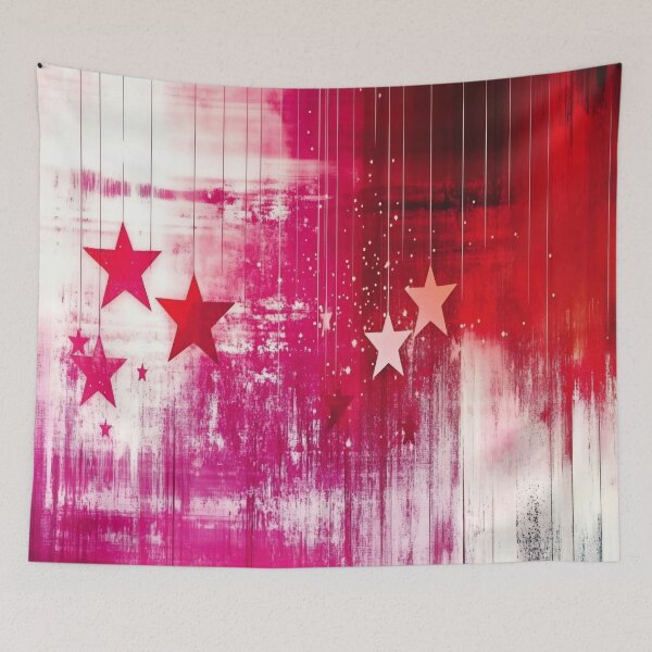 Item preview, A vibrant abstract art piece featuring hanging stars in shades of red and pink, creating a dynamic visual experience designed and sold by anytka.