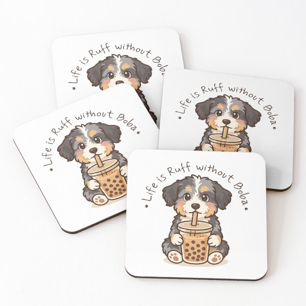 Item preview, Cute Aussie Doodle Puppy Drinking Boba Tea - Life is Ruff Pun designed and sold by Balasan.