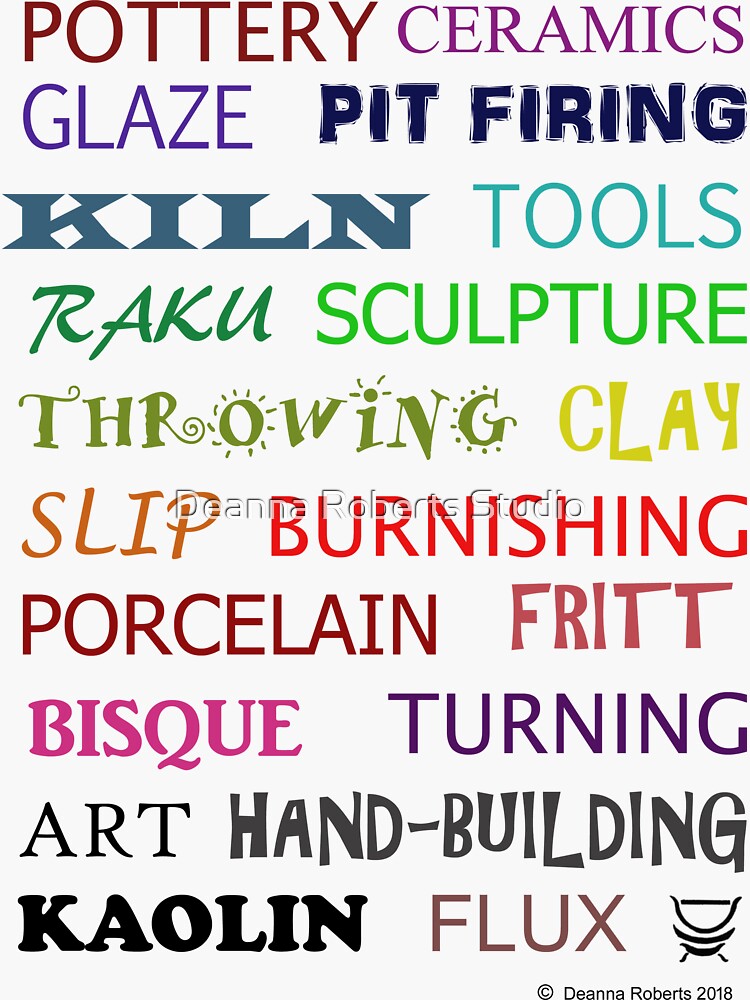 pottery-glossary-multi-coloured-sticker-by-thinkinpictures-redbubble