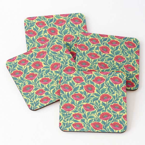 Item preview, Retro Modern Poppy Garden - Vibrant Red and Teal Floral Pattern designed and sold by DeeLulu.