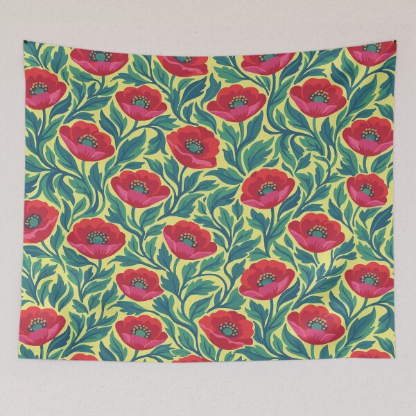 Item preview, Retro Modern Poppy Garden - Vibrant Red and Teal Floral Pattern designed and sold by DeeLulu.