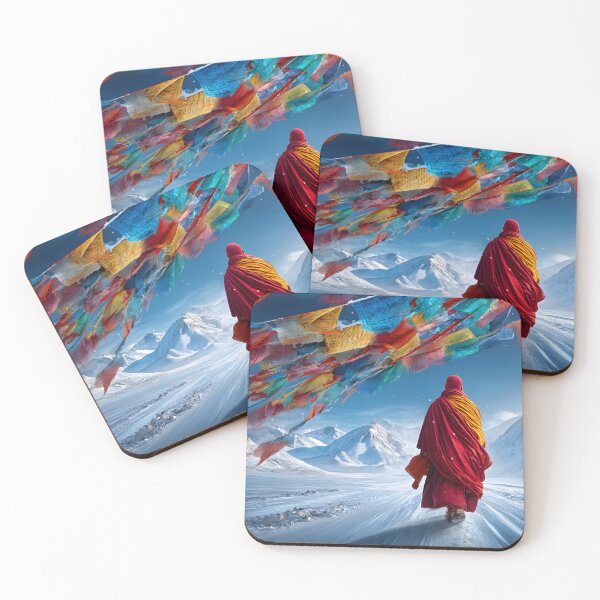 Item preview, Monk Walking in Snowy Mountains with Prayer Flags designed and sold by Artessie.