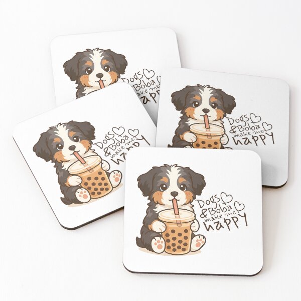 Item preview, Dogs and Boba Make Me Happy - Cute Aussie Doodle & Bernedoodle Puppy designed and sold by Balasan.