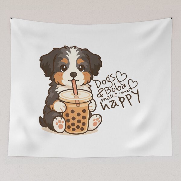 Item preview, Dogs and Boba Make Me Happy - Cute Aussie Doodle & Bernedoodle Puppy designed and sold by Balasan.