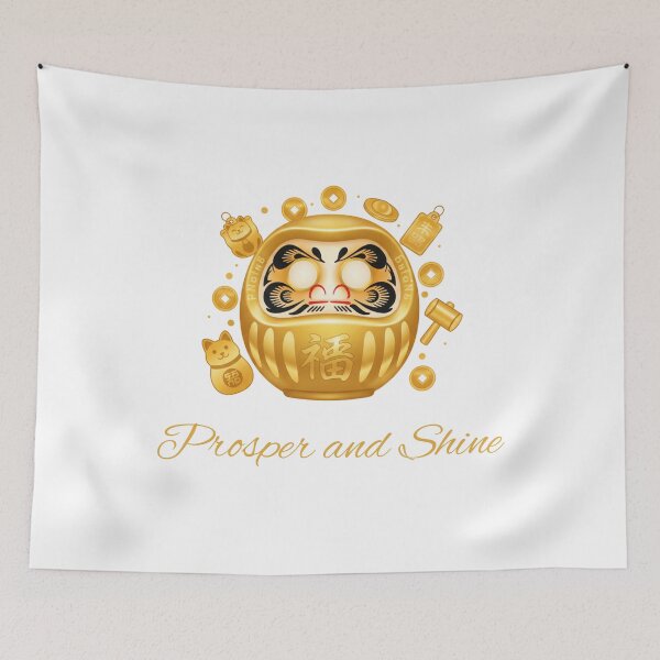 Item preview, Prosper and Shine Golden Daruma Motivational Illustration designed and sold by daila70.