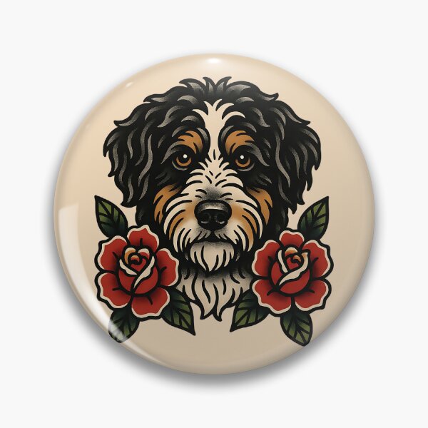 Item preview, Traditional Tattoo Aussie Doodle with Roses - Old School Vintage Dog designed and sold by Balasan.