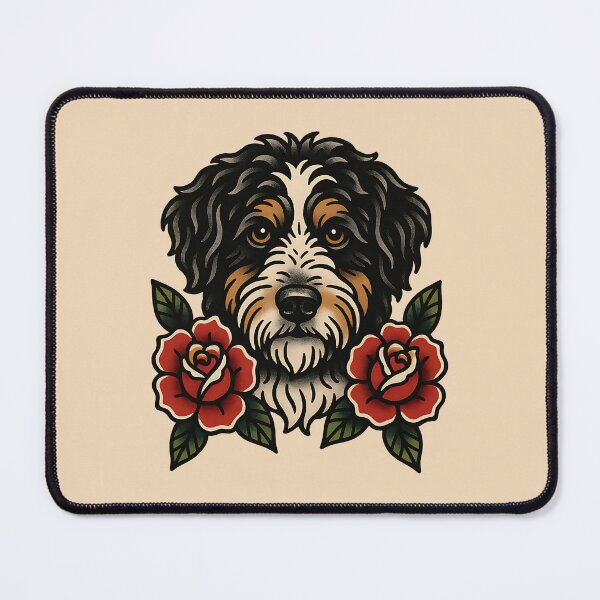 Item preview, Traditional Tattoo Aussie Doodle with Roses - Old School Vintage Dog designed and sold by Balasan.