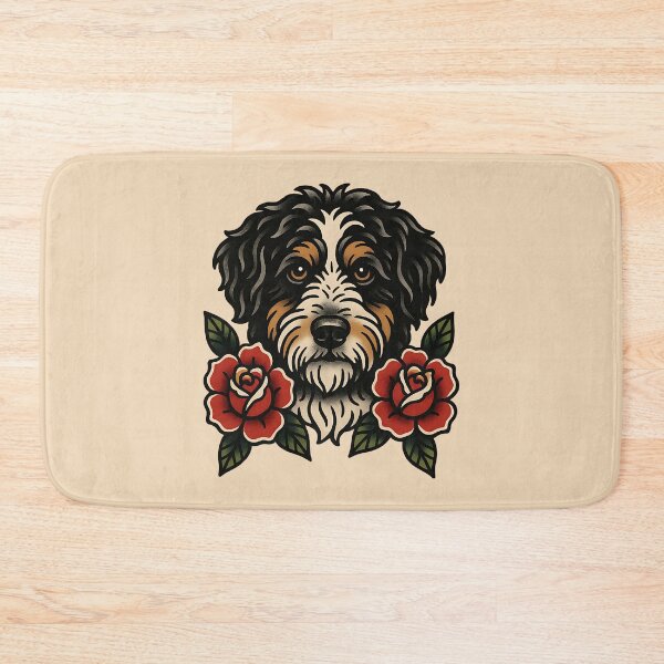 Item preview, Traditional Tattoo Aussie Doodle with Roses - Old School Vintage Dog designed and sold by Balasan.