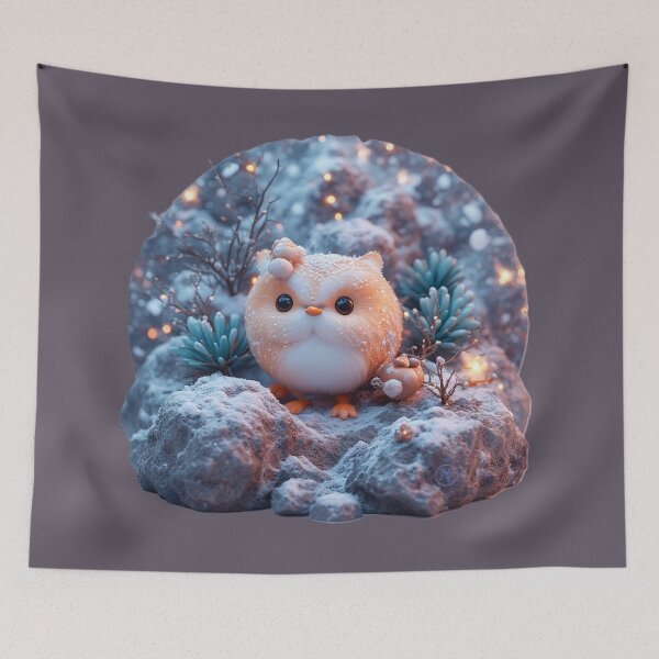Item preview, Cute Winter Owl Figurine – Whimsical Snowy Forest Fantasy Illustration by Negartv designs designed and sold by NegarTv Designs.