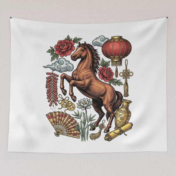 Item preview, 2026 Year of the Fire Horse - Hand-Tinted Chinese Zodiac designed and sold by DigitalGlade.