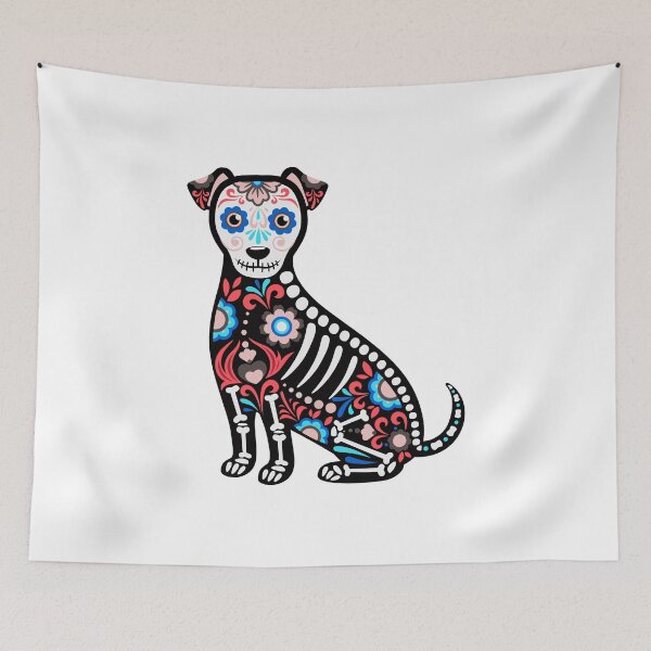 Item preview, Sugar Skull Skeleton Dog – Day of the Dead Folk Art Illustration designed and sold by Horrify.