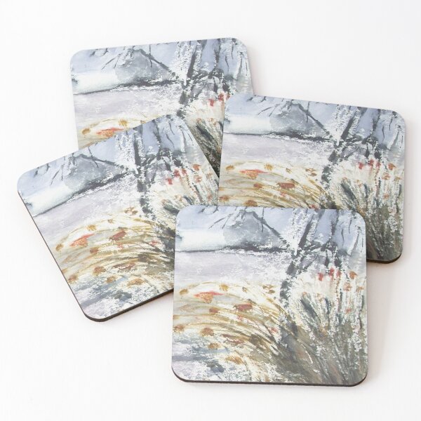 Item preview, Winter Waterside, Snowy Trees and Reeds Watercolor Landscape designed and sold by Prayful.