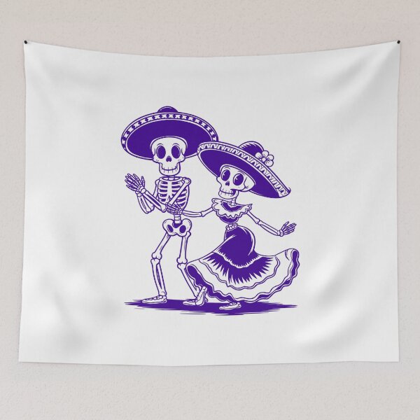 Item preview, Dancing Skeleton Couple – Day of the Dead Folk Art Illustration designed and sold by Horrify.