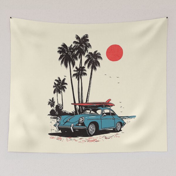 Item preview, Vintage Blue 356 beach surf print illustration designed and sold by blackdogshop.