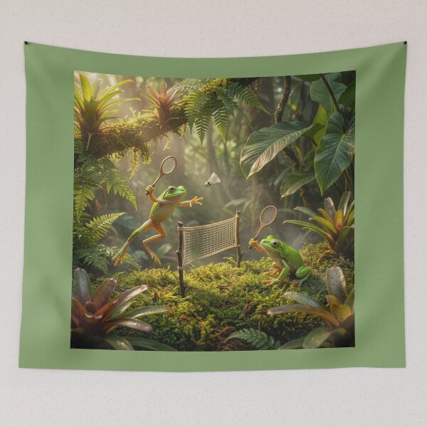 Item preview, Frogs Play Badminton in the Rainforest designed and sold by Tridentulus.