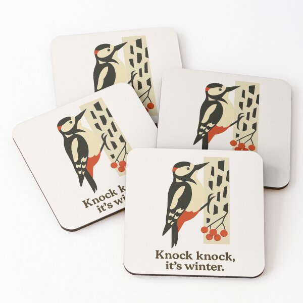 Item preview, Great Spotted Woodpecker Print – Knock Knock It’s Winter – Bold Black White Red Design designed and sold by DariaCraft.