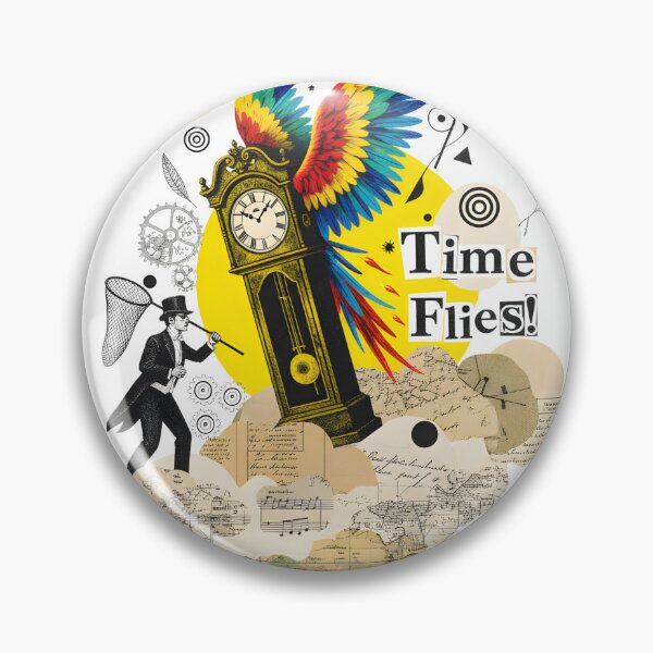 Item preview, Victorian Clock with Macaw Wings Surreal Collage designed and sold by MakingArtDesign.