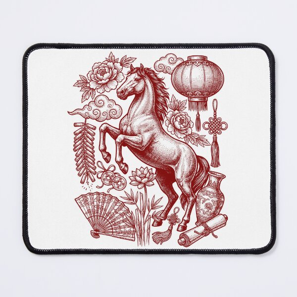 Item preview, Lucky Red Year of the Horse 2026 - Vintage Woodcut designed and sold by DigitalGlade.