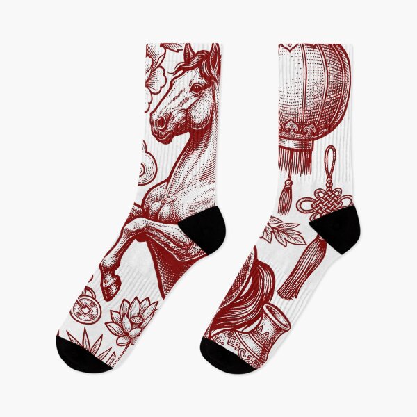Item preview, Lucky Red Year of the Horse 2026 - Vintage Woodcut designed and sold by DigitalGlade.