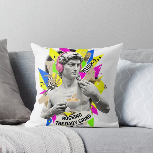 Item preview, David Statue with Pink Headphones and Latte Collage designed and sold by MakingArtDesign.