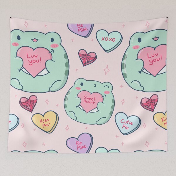 Item preview, Cute Valentine's Day Frog with Candy Hearts designed and sold by ShyHomebodyClub.