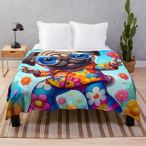 Item preview, Cute Pug 70s Retro Outfit Cartoon designed and sold by CuteThingsWorld.