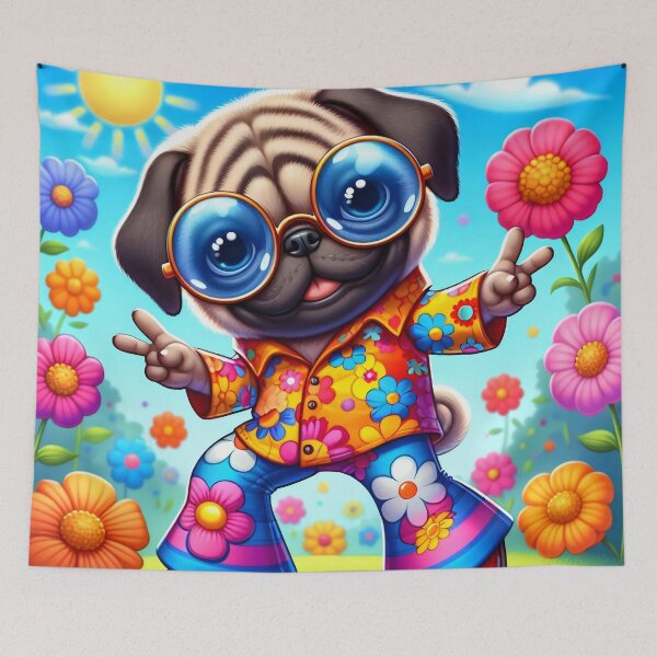 Item preview, Cute Pug 70s Retro Outfit Cartoon designed and sold by CuteThingsWorld.