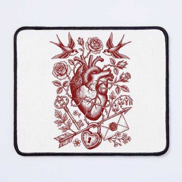 Item preview, Maroon Heart & Roses - Vintage Red Ink Engraving designed and sold by DigitalGlade.