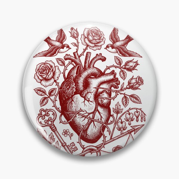 Item preview, Maroon Heart & Roses - Vintage Red Ink Engraving designed and sold by DigitalGlade.