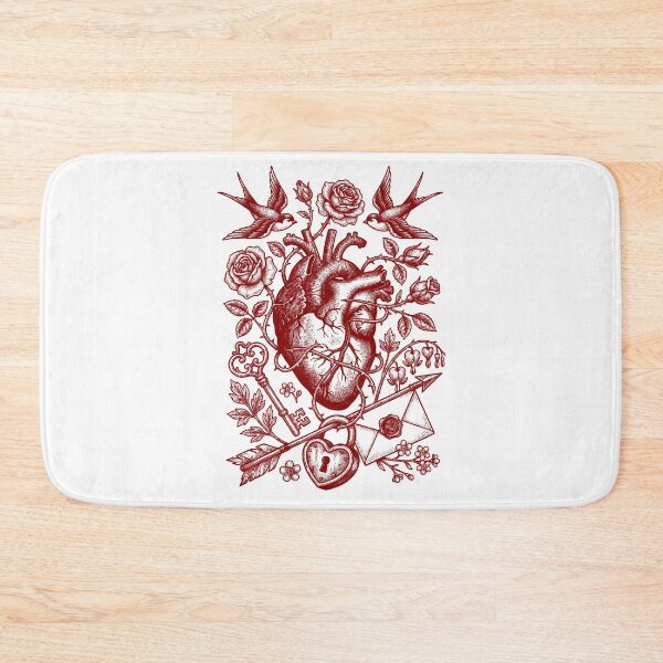 Item preview, Maroon Heart & Roses - Vintage Red Ink Engraving designed and sold by DigitalGlade.