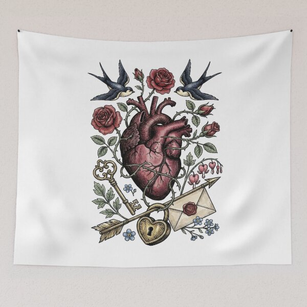 Item preview, Anatomical Romance in Color - Hand-Tinted Heart & Swallows designed and sold by DigitalGlade.