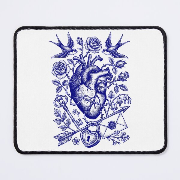 Item preview, Navy Blue Romantic Heart - Vintage Blueprint Style designed and sold by DigitalGlade.