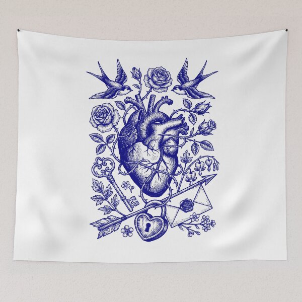 Item preview, Navy Blue Romantic Heart - Vintage Blueprint Style designed and sold by DigitalGlade.
