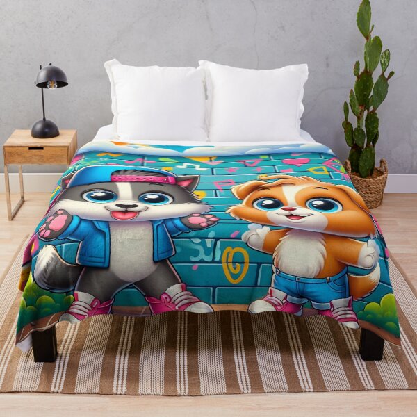 Item preview, Cute Dog and Cat 80s Graffiti Cartoon designed and sold by CuteThingsWorld.