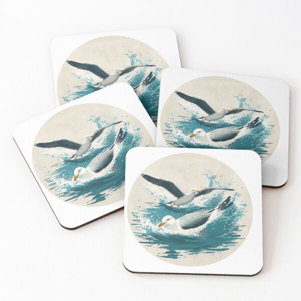 Item preview, Sea Gulls landing in the ocean and floating designed and sold by KitCatCards.