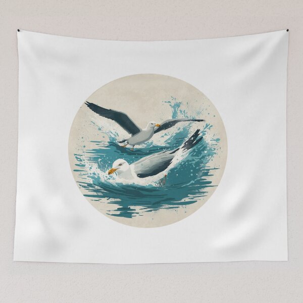 Item preview, Sea Gulls landing in the ocean and floating designed and sold by KitCatCards.