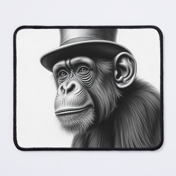 Item preview, Chimpanzee in Top Hat Vintage Pencil Drawing - Elegant Monkey Gentleman Art designed and sold by EllDAV777.