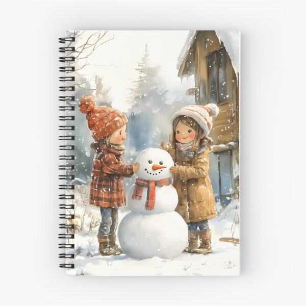 Artikelvorschau, Verspielte Aquarellzeichnung: Kinder bauen einen Schneemann entworfen und verkauft von SyberGen.