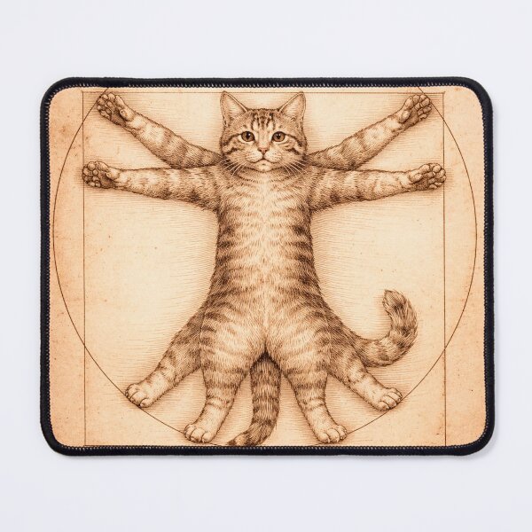 Item preview, Vitruvian Cat – Renaissance Leonardo da Vinci Style Feline Art designed and sold by DogLord.