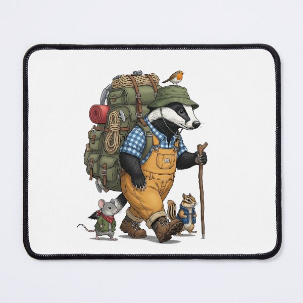 Item preview, Adventurous Hiking Badger with Backpack and Mouse designed and sold by TeeARTHY.