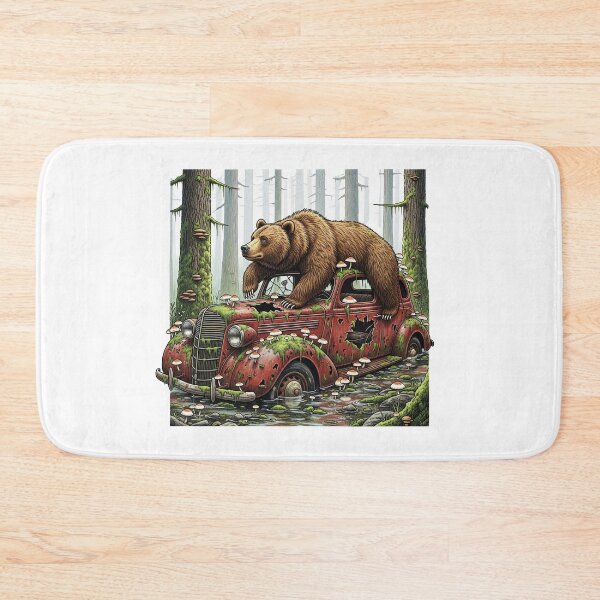 Item preview, Grizzly Bear Resting on Rusted Abandoned Car designed and sold by TeeARTHY.