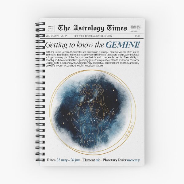Item preview, Gemini Zodiac Newspaper Style Print – Black & White designed and sold by SaltedBeachPaperie.