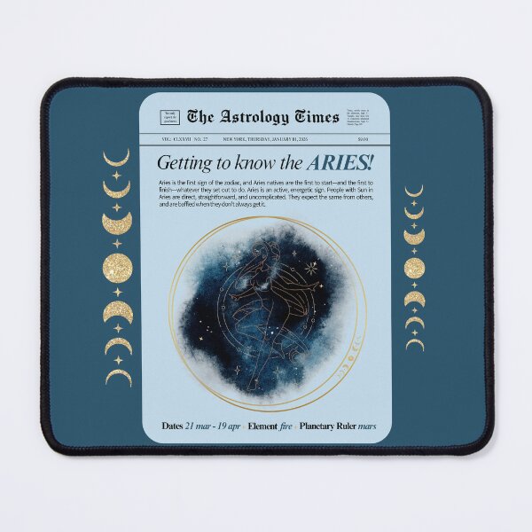 Item preview, Aries Zodiac Newspaper Style Print – Black & White designed and sold by SaltedBeachPaperie.