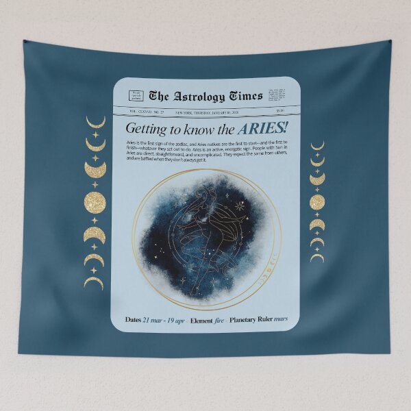 Item preview, Aries Zodiac Newspaper Style Print – Black & White designed and sold by SaltedBeachPaperie.
